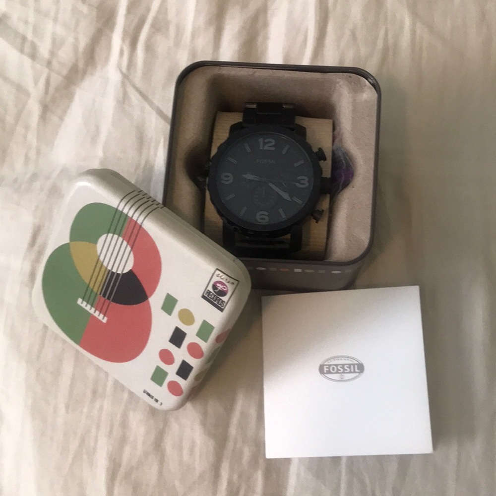 Fossil Nate watch, Flat black, with extra links